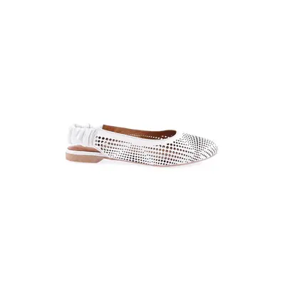 DGN 304-23y Women's Laser Printed Open Back Elastic Zenne Flats White Genuine Leather