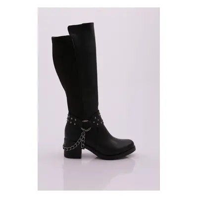 DGN Women's Ankle Buckle Chain Detailed Back Stretch Heel Boots.