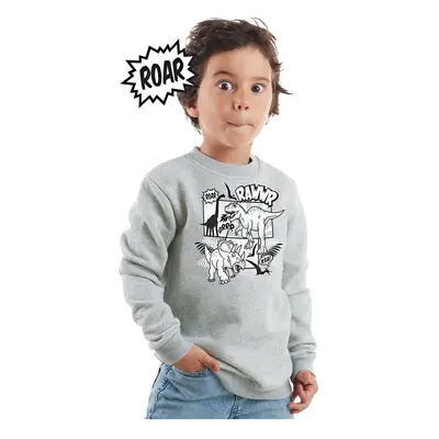 Denokids Rawr Dino Boy Gray Melange Sweatshirt