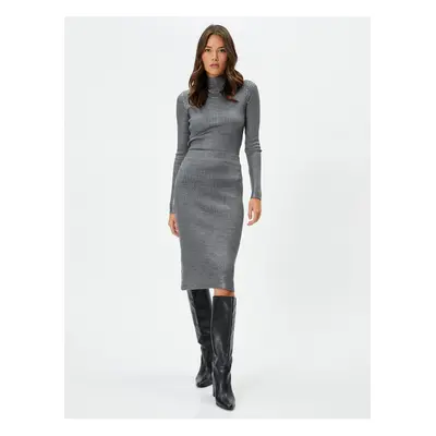 Koton Metallic Midi Knitwear Ribbed Normal Waist Skirt