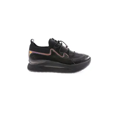 DGN 832-23y Women's Thick Sole Text Detailed Rubber String Sneakers Shoes Black