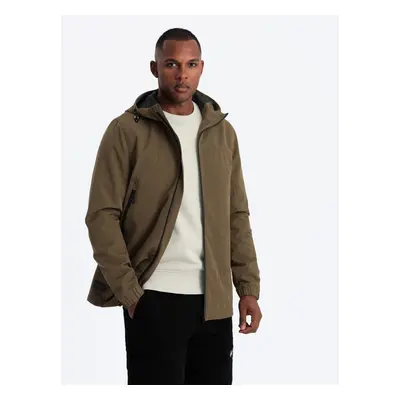 Ombre Men's transitional jacket with hood - brown