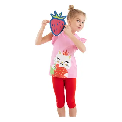 Denokids Strawberry Girl's Summer Frilly T-shirt Tights Set