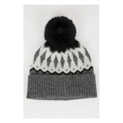 DEFACTO Women's Jacquard Pompom Beanie