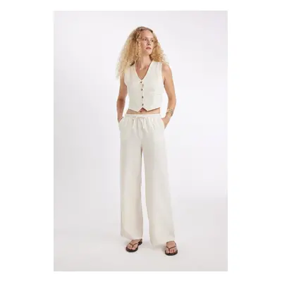 DEFACTO Wide Leg Three Pocket Normal Waist Standard Length Linen Blend Trousers