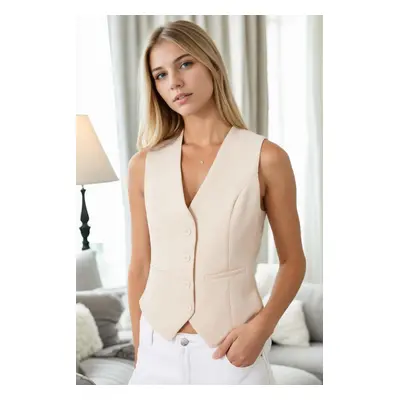 10202 Dewberry Crop Woven Women Vest-CREAM