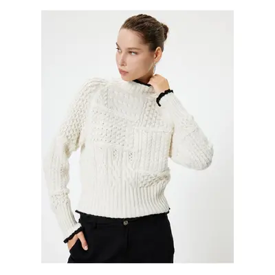 Koton High Collar Sweater Knitted Textured Piping Long Sleeve