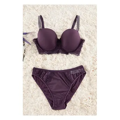 Trendyol Curve Plum Lace Stoned Soft Underwear Sets