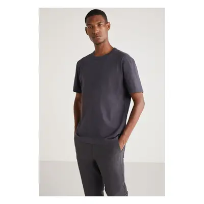 GRIMELANGE Astons Men's Relaxed 100% Organic Cotton Thick Single Jersey Woven Dark Gray T-Shir