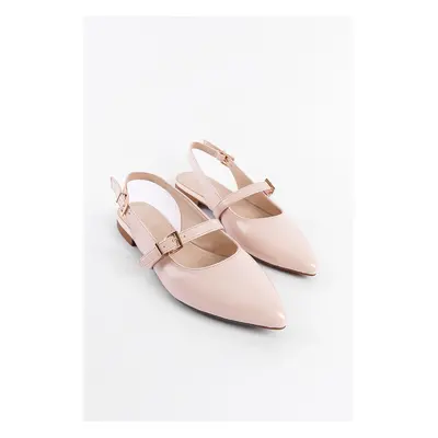 Capone Outfitters Pointed Toe Women's Flats with Open Back Strap Buckle Detail