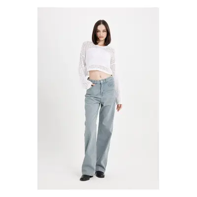 DEFACTO 90's Wide Leg High Waist Long Jean Washed Trousers