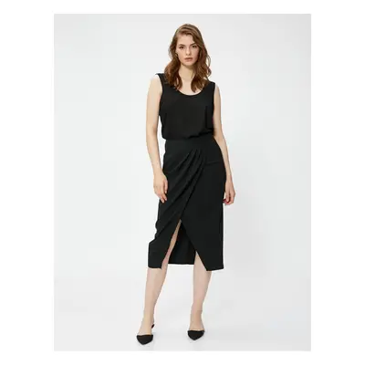 Koton Midi Skirt Wrap Closure Deep Slit