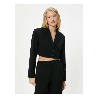 Koton Crop Jacket Reverse Double Breasted Collar Button Closure Slim Fit Chain Detailed