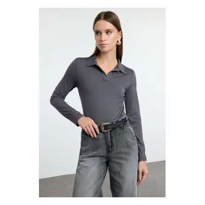 Trendyol Anthracite Soft Touch Fitted/Fits the Body Long Sleeve Flexible Knitted Bodysuit