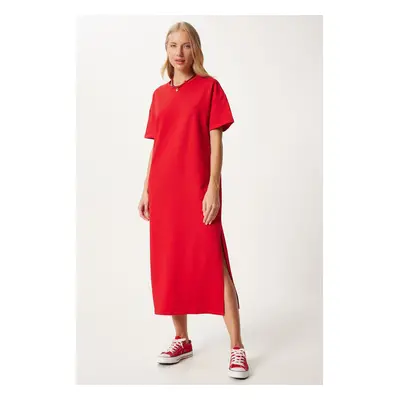 Happiness İstanbul Women's Red Cotton Summer Casual Combed Dress