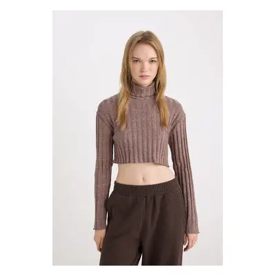 DEFACTO Coool Turtleneck Crop Top Basic Plain Ribbed Camisole Long Sleeve T-Shirt E1673AX24WN