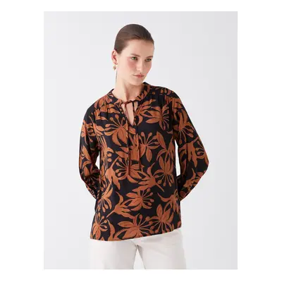 LC Waikiki Tie Collar Patterned Long Sleeve Women's Blouse