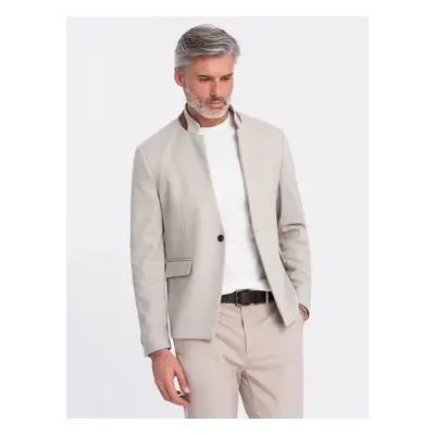 Ombre Men's melange rayon jacket with stand-up collar - beige melange