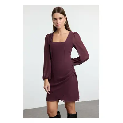 Trendyol Purple A-Line Square Neck Mini Lined Woven Dress