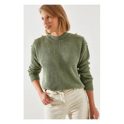 Bianco Lucci Women's Shoulder Button Detailed Thessaloniki Knitted Sweater