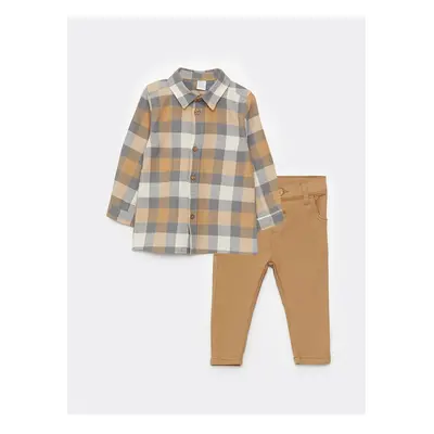 LC Waikiki Long Sleeve Plaid Patterned Baby Boy Shirt and Trousers 2-Pack