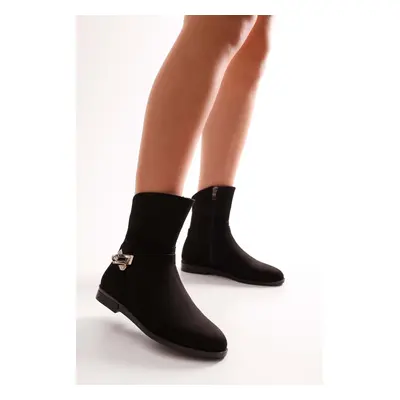 Shoeberry Women's Tiesel Black Suede Heeled Boots, Black Suede.