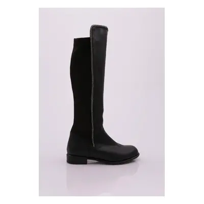 DGN 508-22k Women's Back Stretch Stripe With Side Stones Knee High Flats Boots.