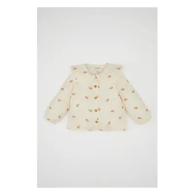 DEFACTO Baby Girl Large Collar Floral Patterned Buttoned Twill Long Sleeve Shirt