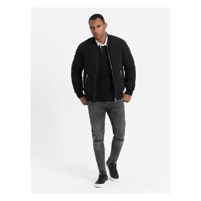 Ombre Men's quilted bomber jacket with metal zippers - black