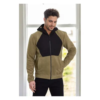 86616 Dewberry Zippered Mens Hoodie-Khaki