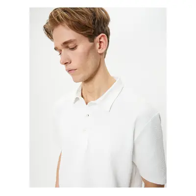 Koton Polo Neck T-Shirt Jacquard Textured Buttoned Short Sleeve