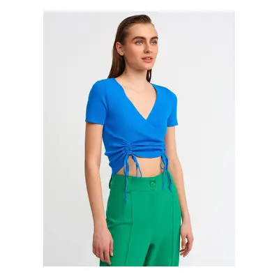 Dilvin Double Breasted Collar Front Gathered Knitwear Crop-sax