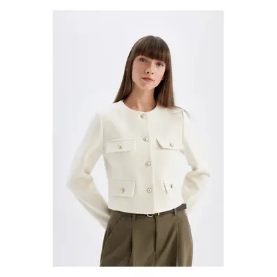 DEFACTO Crop Crew Neck Button-Down Blazer Jacket