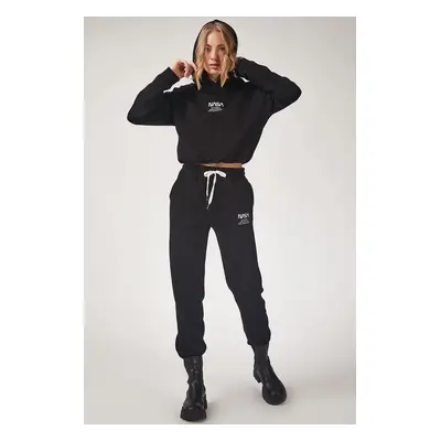 Happiness İstanbul Women's Black Nasa Printed Fleece Tracksuit