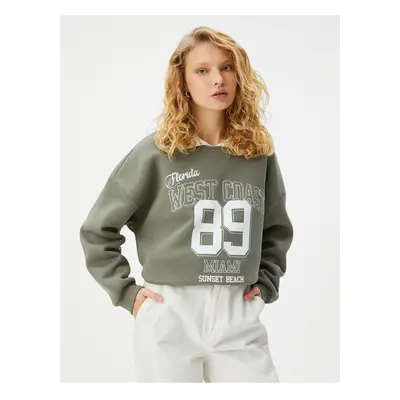 Koton Oversize Sweatshirt Polo Neck College Printed Long Sleeve