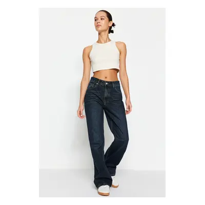 Trendyol Dark Blue High Waist Wide Leg Jeans