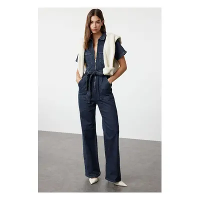 Trendyol Dark Blue Belted Denim Overalls