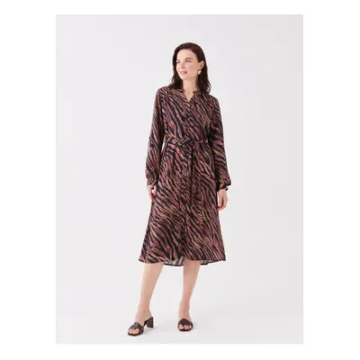 LC Waikiki Loose Collar Patterned Long Sleeve Women's Shirt Dress