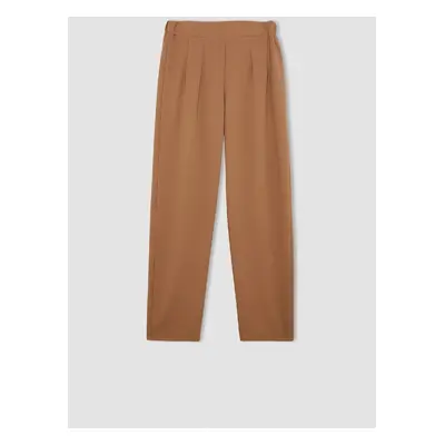 DEFACTO Trousers Straight Fit Elastic Waist Pleated Basic Plain