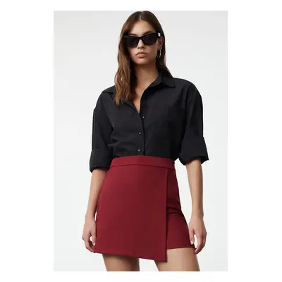 Trendyol Burgundy Double Breasted Woven Shorts Skirt