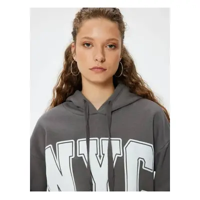 Koton Oversize Hooded Sweatshirt College Printed Raised