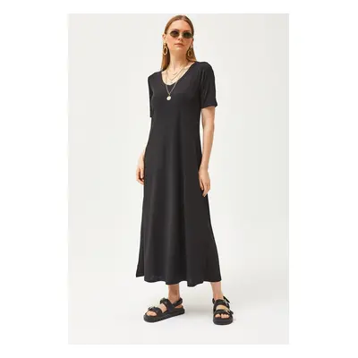 Olalook Women's Black V Neck Loose Maxi Dress