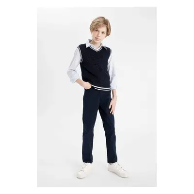 DEFACTO Boy's Straight Leg Pocket Navy Blue Gabardine School Trousers