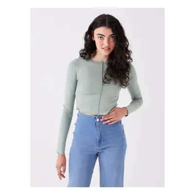 LC Waikiki Crew Neck Plain Long Sleeve Crop Women's T-Shirt