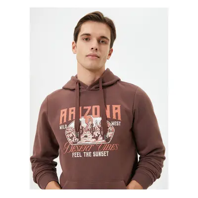 Koton College Hoodie Printed Kangaroo Pocket Detail