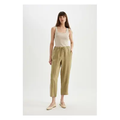 DEFACTO Jogger Linen Pants Pocket High Waist Crop