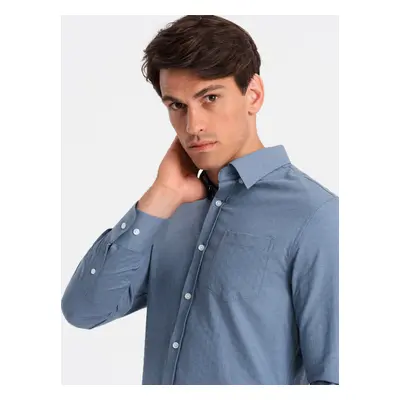 Ombre Men's SLIM FIT shirt in decorative fabric with pocket - blue OM-SHCS