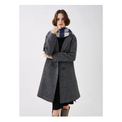 LC Waikiki Dámská bunda límec Pléd dlouhý rukáv Cachet Coat