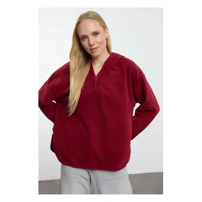 Trendyol Claret Red Thick Fleece Hooded and Zippered Oversize/Wide Fit Knitted Sweatshirt