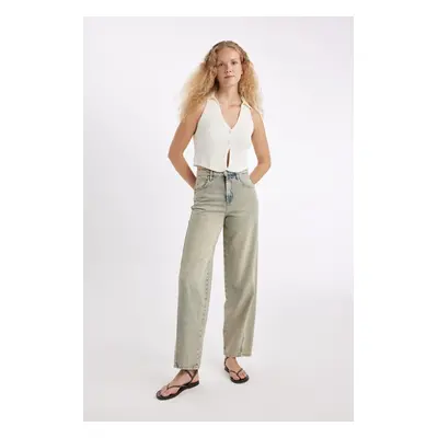 DEFACTO Baggy Fit High Waist Long Jean Washed Trousers